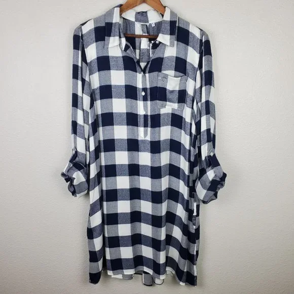 Crown & Ivy Long Sleeve Gingham Shirt Dress - Picture 2 of 8